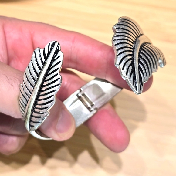 Silver Feather Cuff Bracelet - Picture 1 of 6